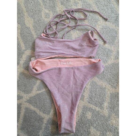 Wave Babe Light Pink Shimmer Bikini L NWT - Picture 1 of 8